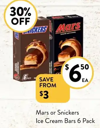 Foodworks Mars or Snickers Ice Cream Bars 6 Pack offer