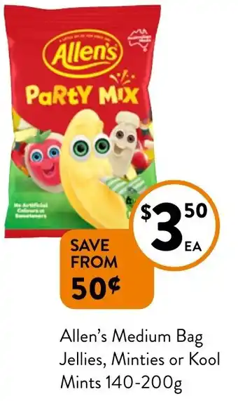 Foodworks Allen's Medium Bag Jellies, Minties or Kool Mints 140-200g offer