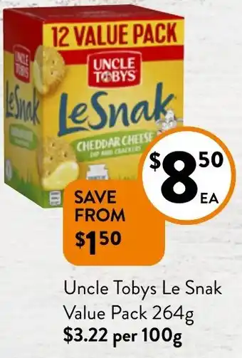 Foodworks Uncle Tobys Le Snak Value Pack 264g offer