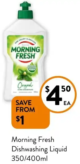 Foodworks Morning Fresh Dishwashing Liquid 350/400ml offer