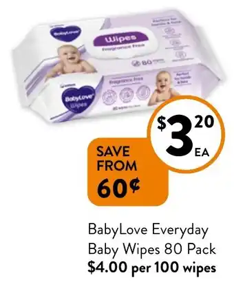 Foodworks BabyLove Everyday Baby Wipes 80 Pack offer