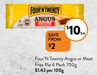 Foodworks Four'N Twenty Angus or Meat Free Pie 4 Pack 700g offer