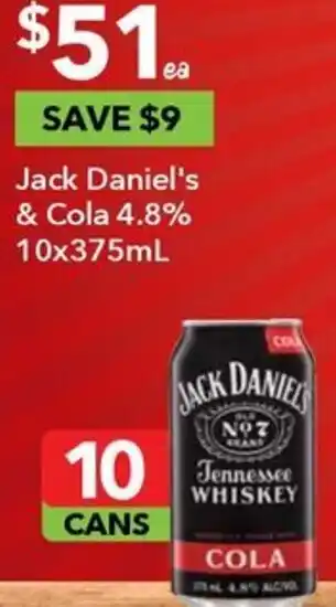 Ritchies Jack Daniel's & Cola 4.8% 10x375mL offer