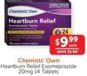 WHOLELIFE catalogue Chemists' Own Heartburn Relief Esomeprazole 20mg 14 Tablets offer