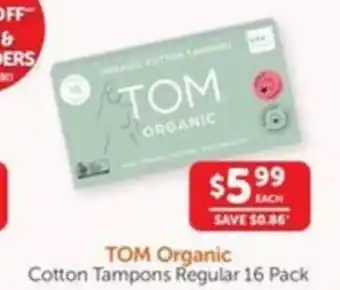 WHOLELIFE catalogue TOM Organic Cotton Tampons Regular 16 Pack offer
