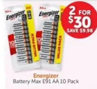 Energizer Battery Max E91 AA 10 Pack
