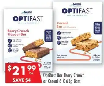 Pharmacy4Less Optifast Bar Berry Crunch or Cereal 6 X 65g Bars offer
