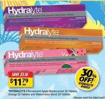 Cincotta Chemist HYDRALYTE Effervescent Apple Blackcurrant 20 Tablets, Orange 20 Tablets and Watermelon Burst 20 Tablets offer