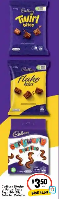 Ritchies Cadbury Bitesize or Pascall Share Bags 120-185g Selected Varieties offer