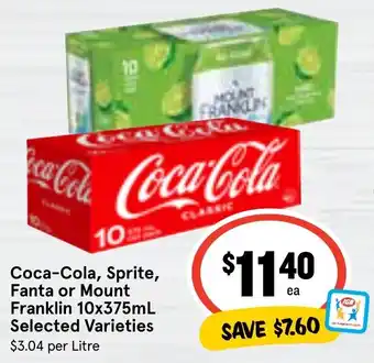 Ritchies Coca-Cola, Sprite, Fanta or Mount Franklin 10x375mL Selected Varieties offer