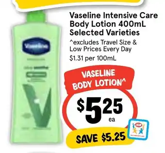 Ritchies Vaseline Intensive Care Body Lotion 400mL Selected Varieties offer