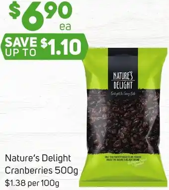 Foodland Nature's Delight Cranberries 500g offer