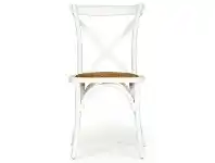 LivingStyles Elne Stackable Oak Timber Cross Back Dining Chair, Rattan Seat, White offer