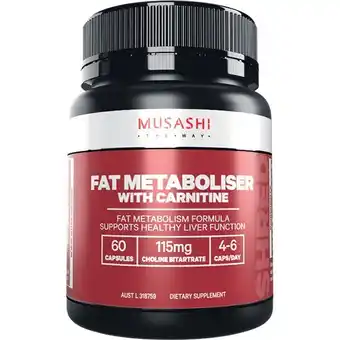 Woolworths Musashi fat metaboliser with carnitine capsules pk 60 offer