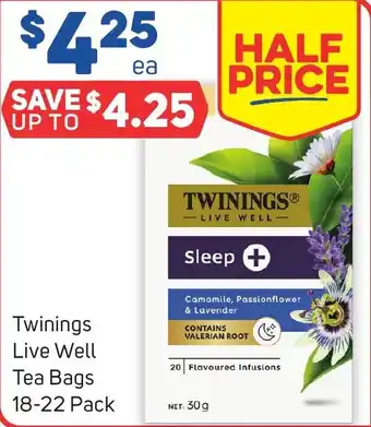 Foodland Twinings Live Well Tea Bags 18-22 Pack offer