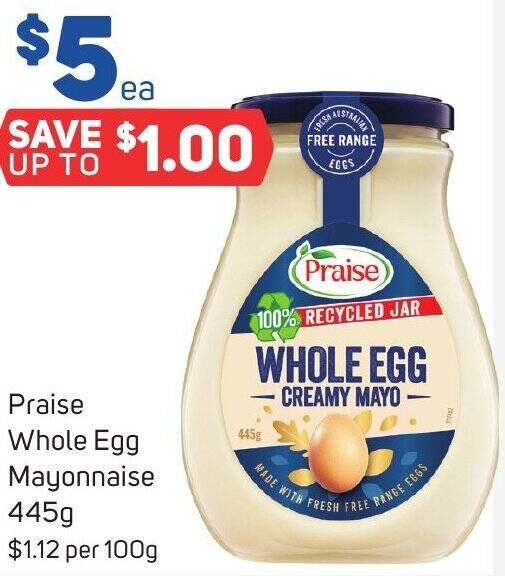 Praise Whole Egg Mayonnaise 445g offer at Foodland