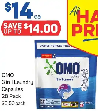 Foodland OMO 3 in 1 Laundry Capsules 28 Pack offer