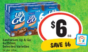 IGA Sanitarium Up & Go 6x250mL Selected Varieties offer