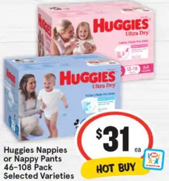 IGA Huggies Nappies or Nappy Pants 46-108 Pack offer