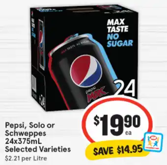 IGA Pepsi, Solo or Schweppes 24x375mL offer