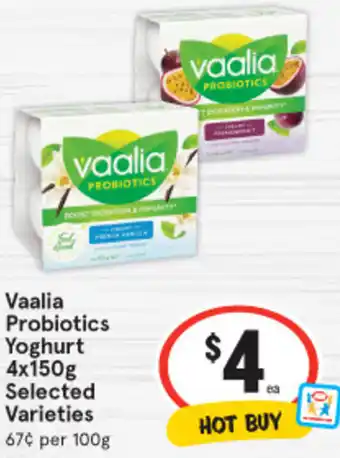 IGA Vaalia Probiotics Yoghurt 4x150g offer