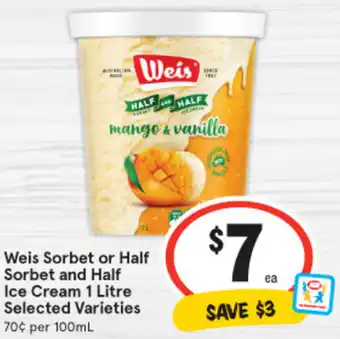 Weis Sorbet or Half Sorbet and Half Ice Cream 1 Litre