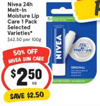 IGA Nivea 24h Melt-In Moisture Lip Care 1 Pack offer