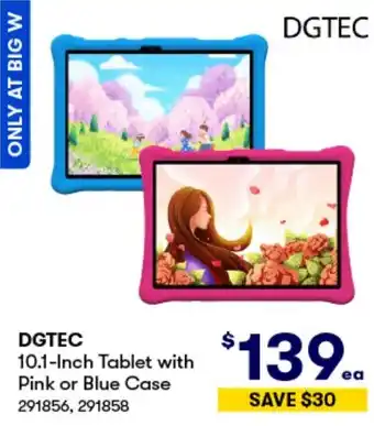 BIG W DGTEC 10.1-Inch Tablet with Pink or Blue Case offer
