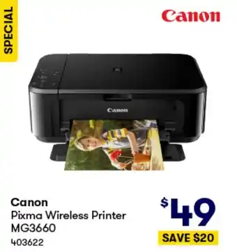 BIG W Canon Pixma Wireless Printer MG3660 offer