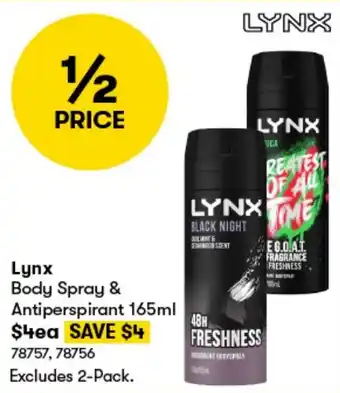BIG W Lynx Body Spray & Antiperspirant 165ml offer