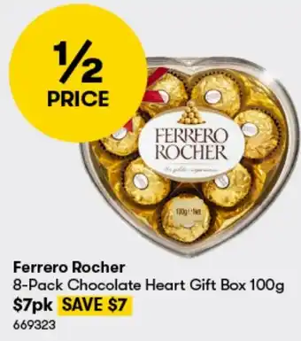 BIG W Ferrero Rocher 8-Pack Chocolate Heart Gift Box 100g offer