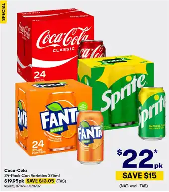 BIG W Coca-Cola 24-Pack Can Varieties 375ml offer
