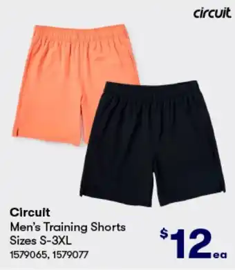 BIG W Circuit Men's Training Shorts Sizes S-3XL offer