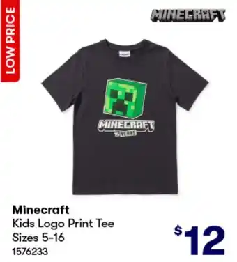 BIG W Minecraft Kids Logo Print Tee Sizes 5-16 offer