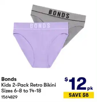BIG W Bonds Kids 2-Pack Retro Bikini Sizes 6-8 to 14-18 offer