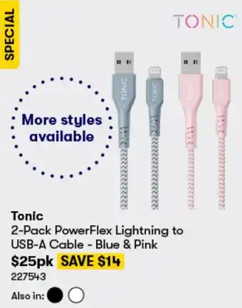 BIG W Tonic 2-pack PowerFlex Lightning to USB-A Cable offer