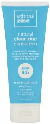 Coles Ethical zinc natural clear zinc sunscreen spf50+ 100g^ offer