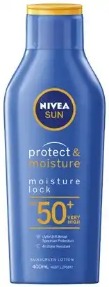 Coles Nivea sun protect & moisture sunscreen spf50+ 400ml^ offer