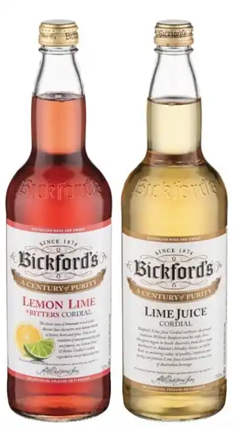 Coles Bickford's cordial 750ml offer