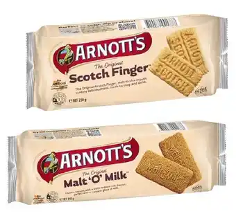 Coles Arnott's scotch finger or malt'o'milk biscuits 250g offer