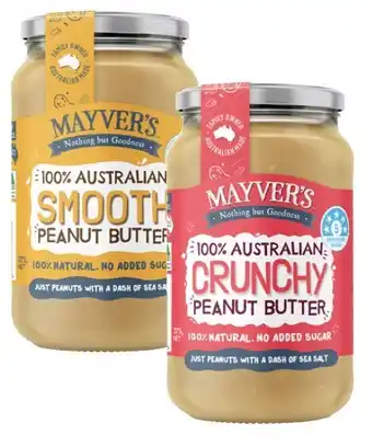 Coles Mayver's smooth or crunchy peanut butter 375g offer