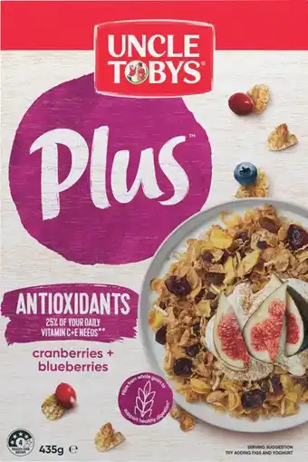 Coles Uncle tobys plus cereal 410g-435g offer