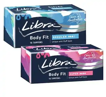 Coles Libra body fit regular or super tampons 16 pack offer
