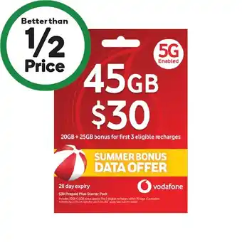 Woolworths Vodafone $30 sim offer