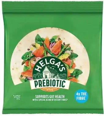 IGA Helga’s prebiotic or low carb wraps 6 pack selected varieties offer