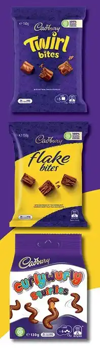 IGA Cadbury bitesize or pascall share bags 120‑185g selected varieties offer