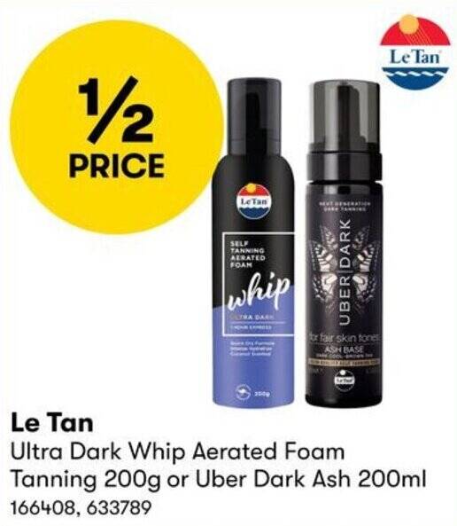 Le Tan Ultra Dark Whip Aerated Foam Tanning 200g or Uber Dark Ash 200ml