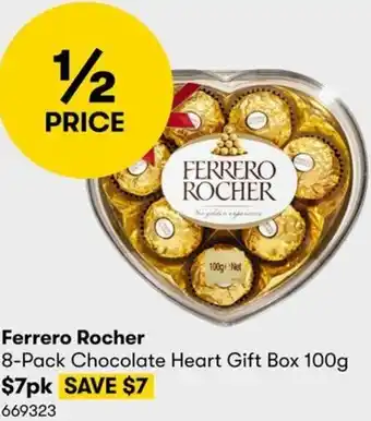 BIG W Ferrero Rocher 8-Pack Chocolate Heart Gift Box 100g offer