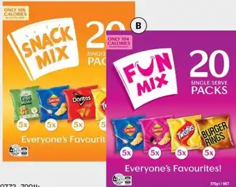 BIG W Smith's 20-Pack Fun or Snack Mix Variety Multipacks 375g offer