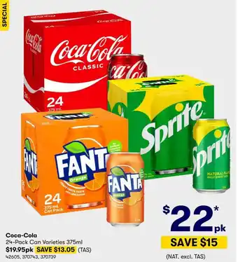 BIG W Coca-Cola 24-Pack Can Varieties 375ml offer